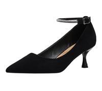 Wtharosa Pumps Mujeres Punta Fina Tacón Kitten Tobillera Strass Negro Piel Ante Opciones Clásicos Cómodos Altura Tacón 3cm 5cm 7cm Boda Oficio Fiesta,Velvet(Heel: 5cm),37 EU