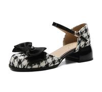 Wtharosa Pumps Slingback de Tacón Bajo Mujer Tacón de Bloque Grueso Estampado de Pata de Gallo Punta Cuadrada Zapatos de Oficina Casuales Calzado Inspirado en el Vintage,Negro,36 EU