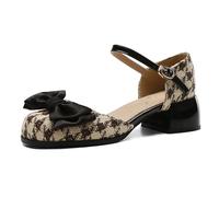 Wtharosa Pumps Slingback de Tacón Bajo Mujer Tacón de Bloque Grueso Estampado de Pata de Gallo Punta Cuadrada Zapatos de Oficina Casuales Calzado Inspirado en el Vintage,Marrón,39 EU