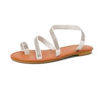 Wtharosa Sandalias Boho con Brillo Mujer Sandalias con Tira de Dedos de Cristal Plano Zapatos Sandalias Bohemios de Verano,Blanca,39 EU