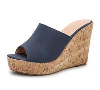 Wtharosa Sandalias de Cuña Elevadas Casuales Punta Abierta Slip On Zapatos de Plataforma para Pies Anchos y Caminata de Viaje Suela Amortiguadora Ligera,Azul,40 EU