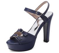 Wtharosa Sandalias De Tacón De Moda Plataforma Tacón Grueso Punta Abierta Hebilla Tira Tobillo Zapatos De Vestir Tacón Alto Sandalias para Estilo Callejero Y Atuendo De Verano,Azul,35 EU