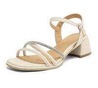 Wtharosa Sandalias De Vestir con Pedrería Mujer Punta Abierta Tacón De Bloque Zapatos De Noche Brillantes con Tira Al Tobillo para Bodas Y Eventos Formales,Beige,34 EU