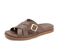 Wtharosa Sandalias Gladiador Planas Correa Cruzada Punta Abierta Detalle Hebilla Casuales para Vacaciones Exterior Verano PU Goma,Caqui,40 EU
