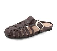 Wtharosa Sandalias Gladiador Planas Diseño Tejido Hebilla Dorada Slip On Punta Cerrada para Playa Vacaciones Ligero PU,Café,41 EU