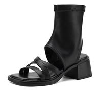 Wtharosa Sandalias Minimalistas Mujer Punta Abierta Tacón Bloque Tira Al Tobillo Botines Sandalia Cremallera Lateral Diseño Sencillo para Oficina Y Diario,PU,37 EU