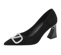 Wtharosa Tacones Mujer Ajuste Ancho Tacón Ancho Grueso Hebilla de Cristal Punta Afilada Zapatos de Trabajo con Tacón Zapatos de Oficina Ergonomía para Estar de Pie Muchas Horas,Black 5cm,37 EU