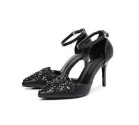 Wtharosa Tacones Oficina Punta Afilada D'Orsay Correa Tobillo Tacones Elegantes para Trabajo Oficina Entrevista Negocios Cuero Sintético,Negro,42 EU