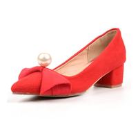 Wtharosa Zapatos de tacón para Mujer Ante Punta Fina Tacón Ancho Medio con Lazo para Uso Diario y Salidas de Fin de Semana,Rojo,41 EU