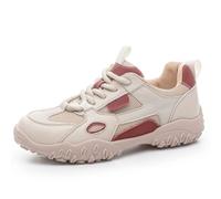 Wtharosa Zapatos Mujer Colorblock Cordones Deportivos Casual Sneakers Parte Superior Cuero Vaca Transpirable Suela Goma Antideslizante para Caminar Uso Diario Cómodas Tallas Grandes,Rojo,42 EU