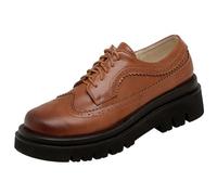 Wtharosa Zapatos Oxford con Cordones para Mujer Inspiración británica Punta Redonda Tacón Medio Grueso para Trabajo Escuela y Salidas Casual PU Suela Antideslizante,Marrón,37 EU