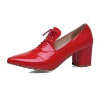 Wtharosa Zapatos Oxford con Punta Puntiaguda, Cuero Charol con tacón Bloque, para Oficina y Salidas nocturnas, tacón Medio, Zapatos de Vestir con Cordones, Forro Suave PU,Rojo,43 EU