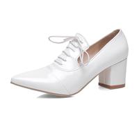 Wtharosa Zapatos Oxford con Punta Puntiaguda, Cuero Charol con tacón Bloque, para Oficina y Salidas nocturnas, tacón Medio, Zapatos de Vestir con Cordones, Forro Suave PU,Blanca,40 EU