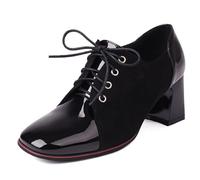 Wtharosa Zapatos Oxford con tacón para Mujer Punta Cuadrada Inspiración Vintage Tacón Grueso Tipo Bloque Zapatos Bicolor para Trabajo y Salidas Informales Suela Antideslizante,Negro,36 EU