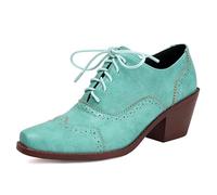 Wtharosa Zapatos Oxford Mujer con Cordones Tacón De Bloque Punta Cuadrada Zapatos De Vestir Estilo Británico Zapatos De Salón para Trabajo De Oficina Y Uso Diario Microfibra,Azul,37 EU