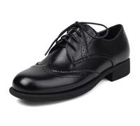 Wtharosa Zapatos Oxford Mujer Estilo Británico Ante Sintético Punta Redonda con Cordones Detalle Wingtip Tacón Bajo Bloque para Trabajo Escuela O Calle,Negro,41 EU