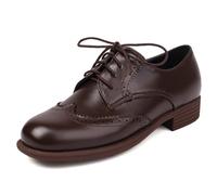Wtharosa Zapatos Oxford Mujer Estilo Británico Ante Sintético Punta Redonda con Cordones Detalle Wingtip Tacón Bajo Bloque para Trabajo Escuela O Calle,Marrón,39 EU