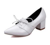 Wtharosa Zapatos Oxford PU Punta Puntiaguda tacón Medio Grueso para Trabajo y cócteles Transpirable y cómodo,Blanca,44 EU