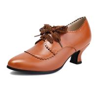 Wtharosa Zapatos Oxford Vintage Mujer Punta Redonda Cordones Tacón Bajo Estilo Mary Jane Cuero PU para Primavera, Otoño Y Diario,Marrón,34 EU