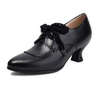 Wtharosa Zapatos Oxford Vintage Mujer Punta Redonda Cordones Tacón Bajo Estilo Mary Jane Cuero PU para Primavera, Otoño Y Diario,Negro,39 EU
