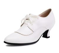 Wtharosa Zapatos Oxford Vintage Mujer Punta Redonda Cordones Tacón Bajo Estilo Mary Jane Cuero PU para Primavera, Otoño Y Diario,Blanca,35 EU