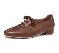 Wtharosa Zapatos Planos con Atadura Mujer Punta Cuadrada Tacón de Bloque Bajo Oxford Zapatos de Vestir Cómodos Zapatos para Caminar para Trabajo de Oficina y Uso Diario,Marrón,36 EU