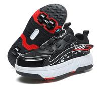 Wtharosa Zapatos Rodantes Niños Ruedas Desmontables Zapatillas Ligeras Transpirables Cierre Perilla Ajustable Base Antideslizante Duradera para Patinar Y Caminar,Negro,37 EU