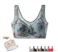 WTKYLMP Elle Bloom Ice Silk Lace Bra,Miracharm Bras,Lace Buttonless Comfortable Bra,Seamless Wireless Push Up Bras For Women (Blue,XL)