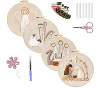 WTKYLMP Nativity Scene Embroidery Kit, Christmas Cross Stitch Kits, Beginner Embroidery Kit For Adults, With Instruction Embroidery Hoop Needle Colored Thread Needle Threader (E 4PCS)
