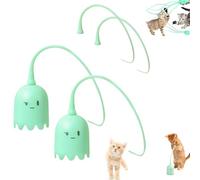 WTKYLMP Swinging Tail Cat Toy, Automatic Silicone Tail Teaser Toy 2 In 1,Auswinging Tail Cat Toy,Bite-Resistant Automatic Rotating Charging Pet Toy Cat Wand Toys For Indoor Cats (Green 2PCS)