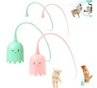 WTKYLMP Swinging Tail Cat Toy, Automatic Silicone Tail Teaser Toy 2 In 1,Auswinging Tail Cat Toy,Bite-Resistant Automatic Rotating Charging Pet Toy Cat Wand Toys For Indoor Cats (Pink + Green)