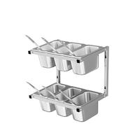 WTLONBF Estación de Acero Inoxidable para condimentos, Salsas y ensaladas, con Tapas y cucharones, especiero de Pared para encimera (A-34,5 x 21 x 24 cm)