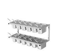 WTLONBF Estación de Acero Inoxidable para condimentos, Salsas y ensaladas, con Tapas y cucharones, especiero de Pared para encimera (B-66,7 x 21 x 24 cm)