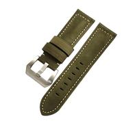 WTNZBAEM Compatible con correas Panerai de 20 mm, 22, 24 y 26 piel vaca Crazy Horse que cambian color(Green,20mm-Silver buckle)