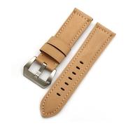 WTNZBAEM Compatible con correas Panerai de 20 mm, 22, 24 y 26 piel vaca Crazy Horse que cambian color(Khaki,26mm- Silver buckle)