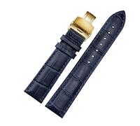 WTNZBAEM Correa de reloj azul oscuro compatible con correas Rossini Omega con cierre de mariposa en tamaños de 16 mm, 18 mm, 19 mm, 20 mm, 21 mm, 22 mm y 23 mm.(Blue-gold clasp,14mm)