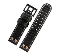 WTNZBAEM Correa de reloj compatible con Hamilton Khaki Aviation H77696793 77616533, correa cuero fibra carbono remaches metal for hombre(Black white-black)