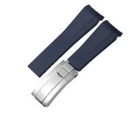WTNZBAEM Correa de reloj de goma compatible con Rolex de 20 mm y 21 mm, negra, azul, con extremo curvo, resistente al agua, de silicona.(Blue silver clasp,20mm)