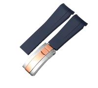 WTNZBAEM Correa de reloj de goma compatible con Rolex de 20 mm y 21 mm, negra, azul, con extremo curvo, resistente al agua, de silicona.(Blue silver-rose,21mm)
