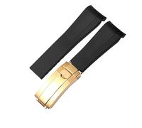 WTNZBAEM Correa de reloj de goma compatible con Rolex de 20 mm y 21 mm, negra, azul, con extremo curvo, resistente al agua, de silicona.(Black gold clasp,20mm)