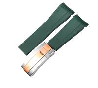 WTNZBAEM Correa de reloj de goma compatible con Rolex de 20 mm y 21 mm, negra, azul, con extremo curvo, resistente al agua, de silicona.(Green silver-rose,21mm)