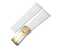 WTNZBAEM Correa de reloj de goma compatible con Rolex de 20 mm y 21 mm, negra, azul, con extremo curvo, resistente al agua, de silicona.(White silver-gold,21mm)