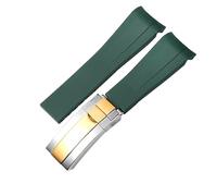 WTNZBAEM Correa de reloj de goma compatible con Rolex de 20 mm y 21 mm, negra, azul, con extremo curvo, resistente al agua, de silicona.(Green silver-gold,20mm)