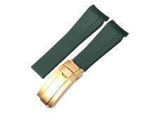 WTNZBAEM Correa de reloj de goma compatible con Rolex de 20 mm y 21 mm, negra, azul, con extremo curvo, resistente al agua, de silicona.(Green gold clasp,20mm)