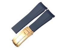 WTNZBAEM Correa de reloj de goma compatible con Rolex de 20 mm y 21 mm, negra, azul, con extremo curvo, resistente al agua, de silicona.(Blue gold clasp,20mm)