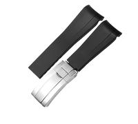 WTNZBAEM Correa de reloj de goma compatible con Rolex de 20 mm y 21 mm, negra, azul, con extremo curvo, resistente al agua, de silicona.(Black silver clasp,20mm)