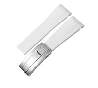 WTNZBAEM Correa de reloj de goma compatible con Rolex de 20 mm y 21 mm, negra, azul, con extremo curvo, resistente al agua, de silicona.(White silver clasp,20mm)