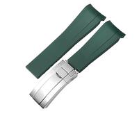 WTNZBAEM Correa de reloj de goma compatible con Rolex de 20 mm y 21 mm, negra, azul, con extremo curvo, resistente al agua, de silicona.(Green silver clasp,20mm)