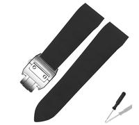 WTNZBAEM Correa de silicona resistente al agua compatible con Cartier Santos 100 W2020007, correa de caucho de 25 mm, cierre plegable de acero inoxidable, correa negra.(Black-steel)