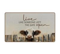 WTOGQ Live Like Someone Left The Gate Open Funny Fluffy Cow Home Door Mat, Farmhouse Animals Rustic Western Cow Welcome Mats for Front Door Porch Indoor Outdoor Entry Entry Decor 17x29 Inch